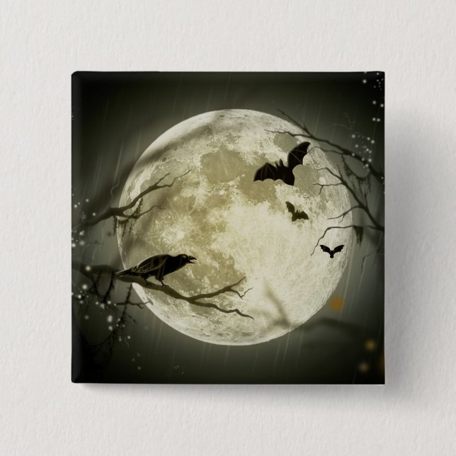 Full Moon with bats and Raven Pinback Button (Front)