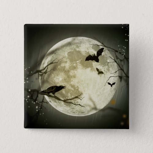 Full Moon with bats and Raven Pinback Button