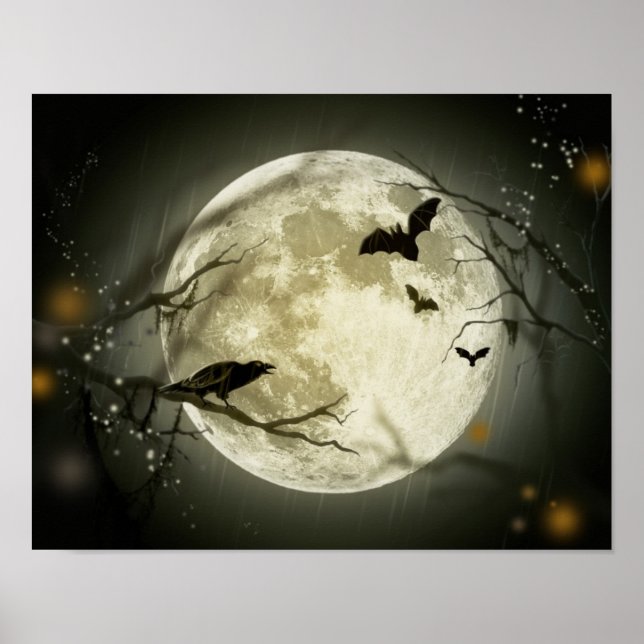 Full Moon with bats and Raven Poster (Front)