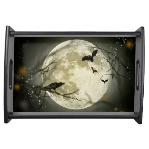 Full Moon with bats and Raven Serving Tray