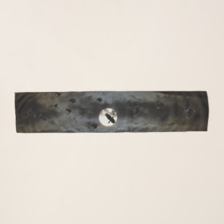 Full Moon With Birds Black 128 Clouds Scarf