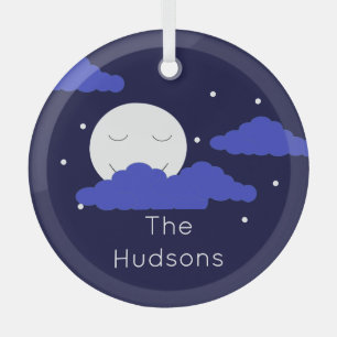 Full Moon with Clouds and Stars Glass Ornament