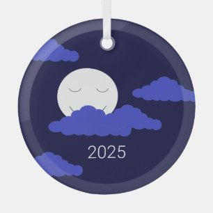 Full Moon with Clouds Glass Ornament