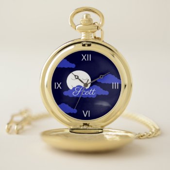 Full Moon With Clouds Pocket Watch by SharonLeeHudson at Zazzle