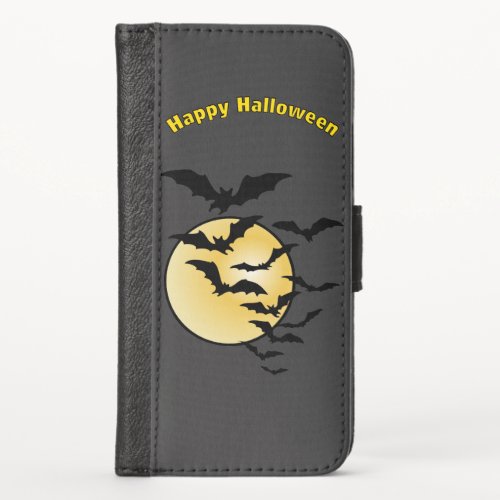 Full Moon with Flying Black Bats Happy Halloween iPhone X Wallet Case