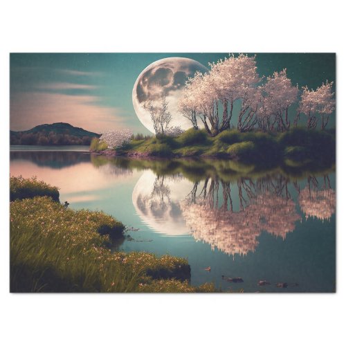 Full Moon with Pink Floral Trees Decoupage Tissue Paper