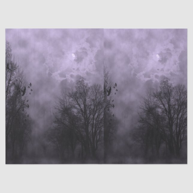 Full Moon With Ravens Purple Mist Tissue Paper (Front)