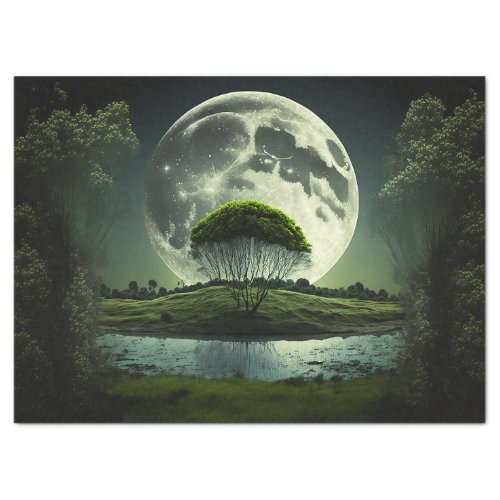 Full Moon with Tree and River Decoupage Tissue Paper