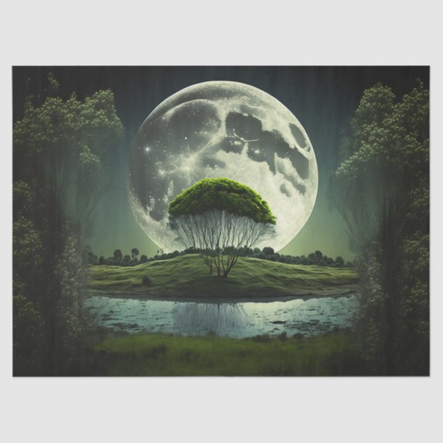 Full Moon with Tree and River Decoupage Tissue Paper (Front)