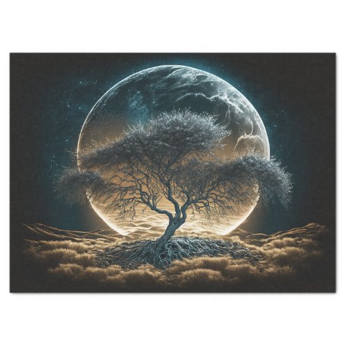 Full Moon with Tree of Root Decoupage  Tissue Paper