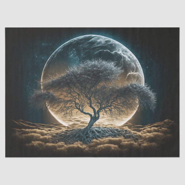 Full Moon with Tree of Root Decoupage  Tissue Paper (Front)