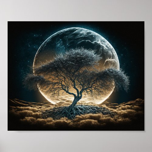 Full Moon with Tree of Root  Poster