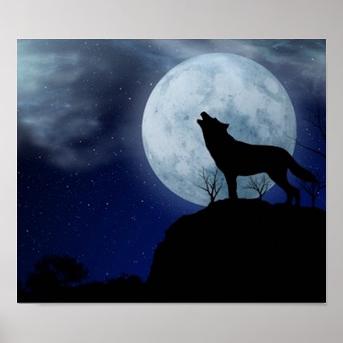 Full Moon Wolf Poster