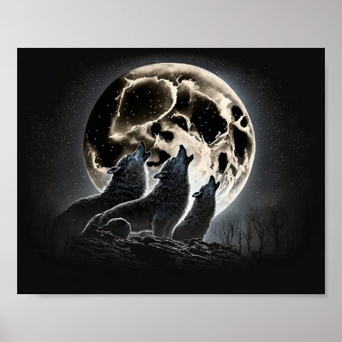 Full Moon Wolves Howling Poster