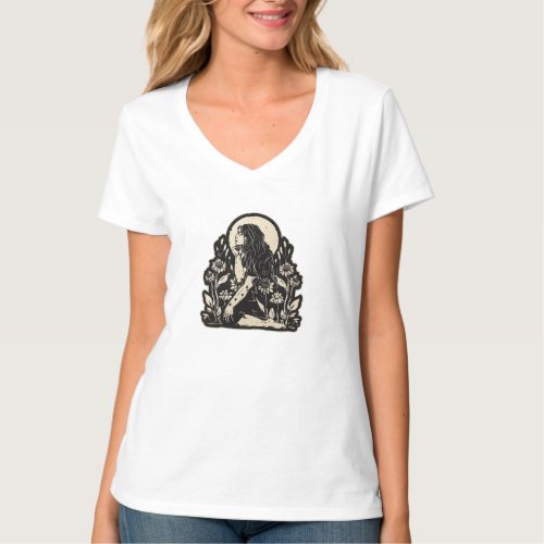Full Moon woman and flowers T_Shirt