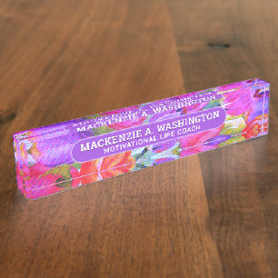 FULL NAME and TITLE Floral Watercolor Desk Name Plate