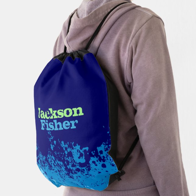 Full name blue & bright green water sports drawstring bag (Insitu)