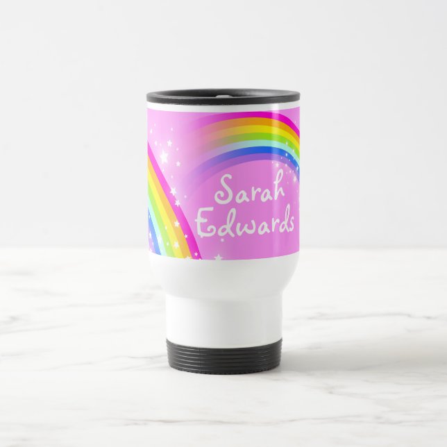 "Full name" rainbow light pink travel / club mug (Center)