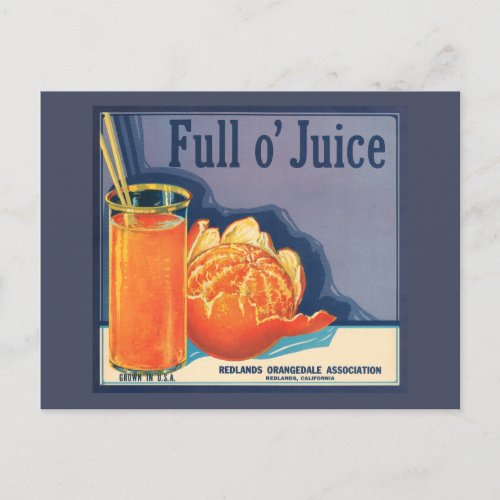 Full o Juice Vintage Orange Growers Advertisement Postcard