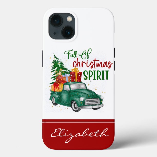 Full of Christmas Spirit Green Truck Personalized Case-Mate iPhone Case (Back)