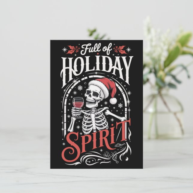 Full Of Holiday Spirit Xmas Skeleton Drinking Wine (Standing Front)