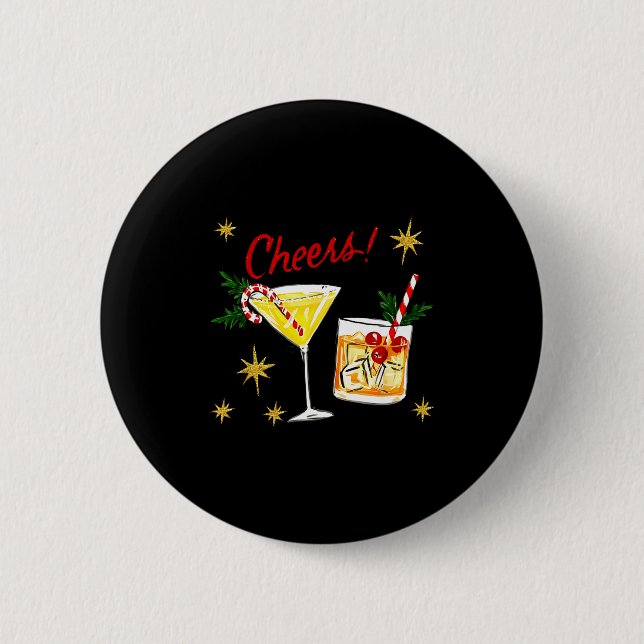 Full Of Holiday Srit Cheers Martini Christmas Drin Button (Front)