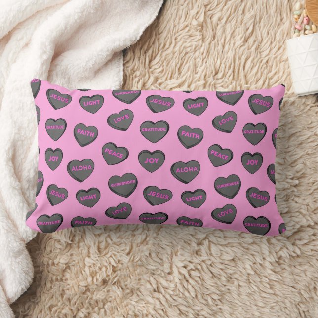Full of Love Hearts Pattern black pink Lumbar Pillow (Blanket)