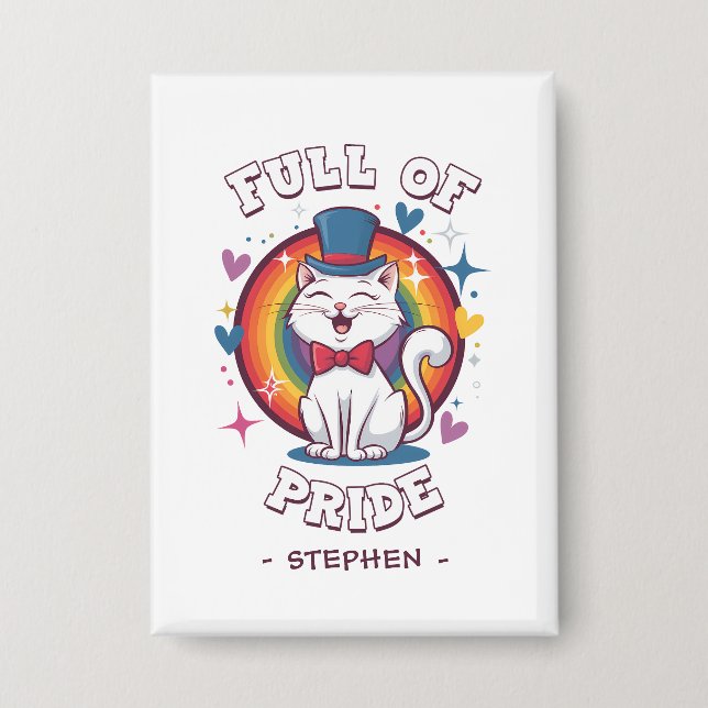 Full of Pride | LGBTQ Cat Pride Button (Front)