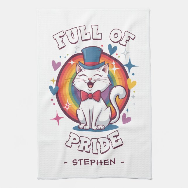 Full of Pride | LGBTQ Cat Pride Kitchen Towel (Vertical)