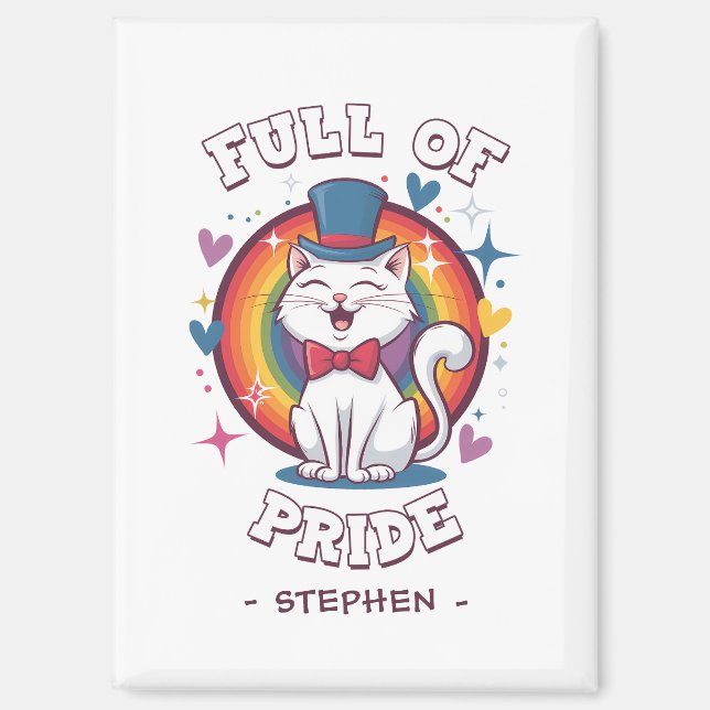 Full of Pride | LGBTQ Cat Pride Magnet (Front)