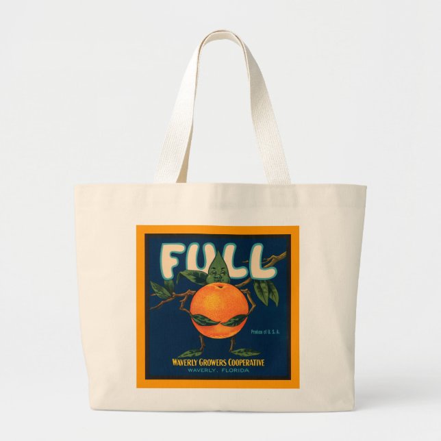 Full - Orange Crate Label Large Tote Bag (Front)