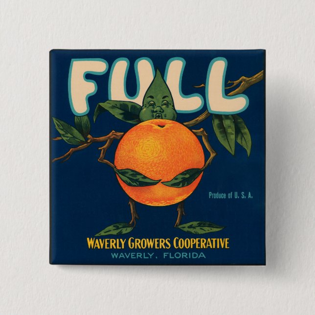 Full - Orange Crate Label Pinback Button (Front)