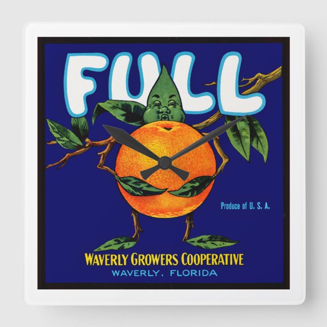 Full - Orange Crate Label Square Wall Clock (Front)