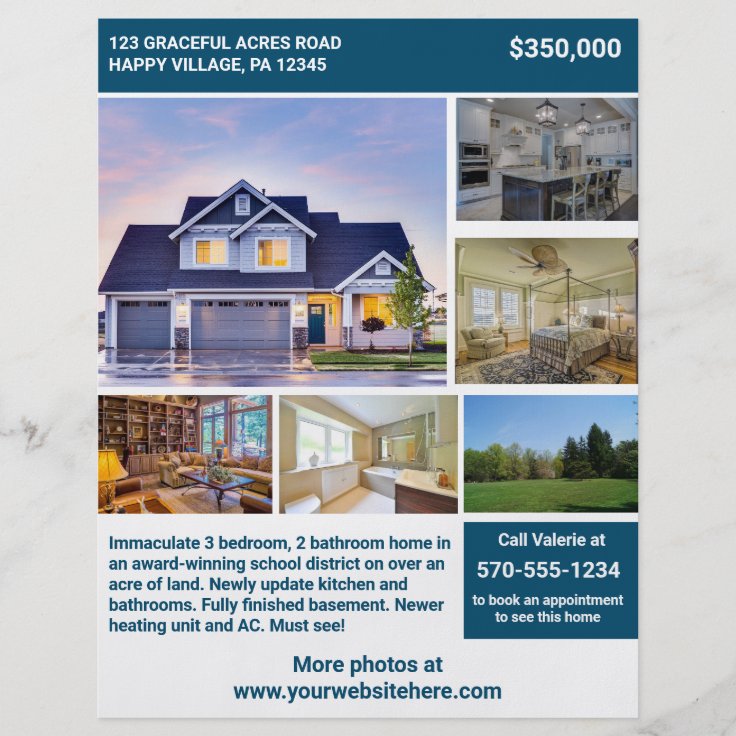 Full Page 2 Sided House For Sale Flyer with Photos | Zazzle