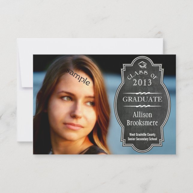 Full Photo 2 sided Chalkboard Plaque Graduation Invitation (Front)