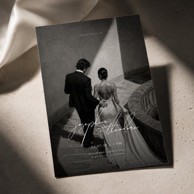 Full Photo Black and White Script Wedding Invitation (Creator Uploaded)