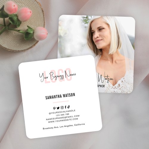 Full Photo Blush Pink Feminine Trendy Photographer Square Business Card