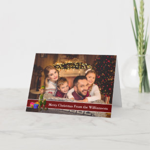 Full Photo Christmas Elf With Red Text Band Holiday Card