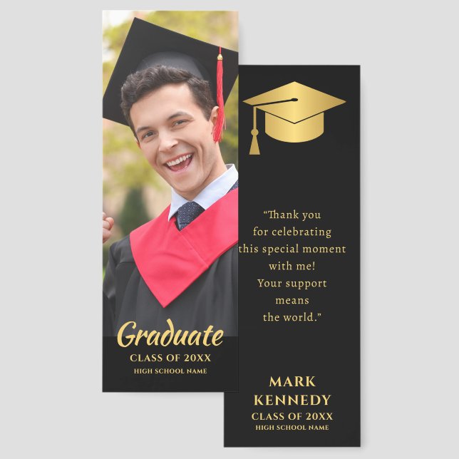 Full Photo Class of 2025 Black Gold Graduation  Bookmarks (Front & Back)