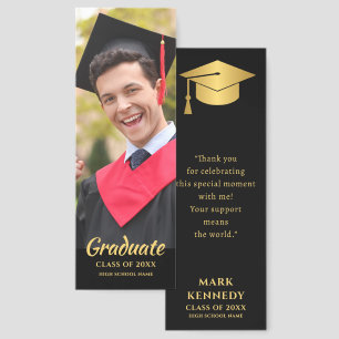 Full Photo Class of 2026 Black Gold Graduation Bookmarks