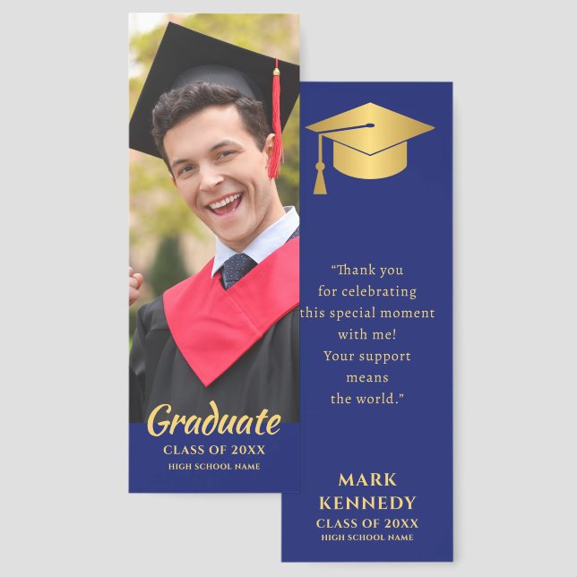 Full Photo Class of 2026  Blue Gold Graduation  Bookmarks (Front & Back)