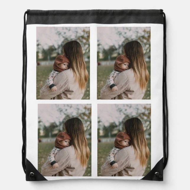Full Photo Custom 4 Photo Collage  Drawstring Bag (Front)