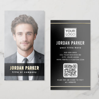 Full photo foil name elegant custom logo black business cards