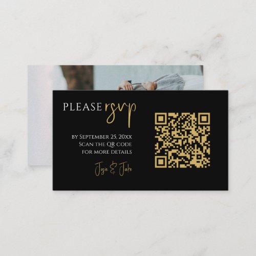 Full photo gold QR code black wedding RSVP Enclosure Card