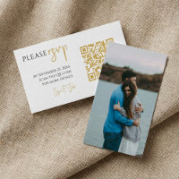 Full photo, gold QR code white wedding RSVP