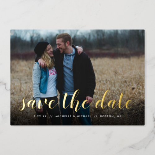 Full Photo Hand Lettering Wedding Save the Date Foil Invitation