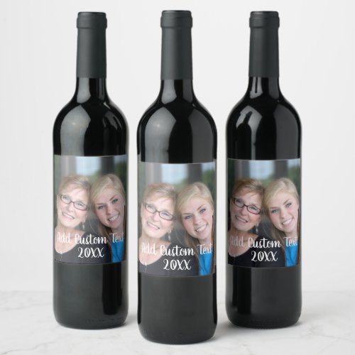 Full Photo Layout with a Modern White Script Text Wine Label