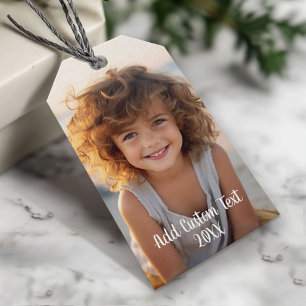 Full Photo Layout with Modern White Script Text Gift Tags