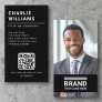 Full photo logo modern minimal QR code black Business Card