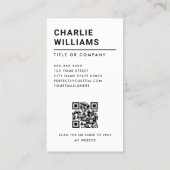 Full photo logo modern minimalist QR code white Business Card (Back)